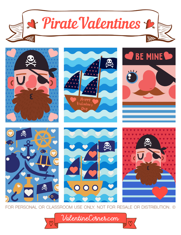 Pirate Valentine's Day Cards