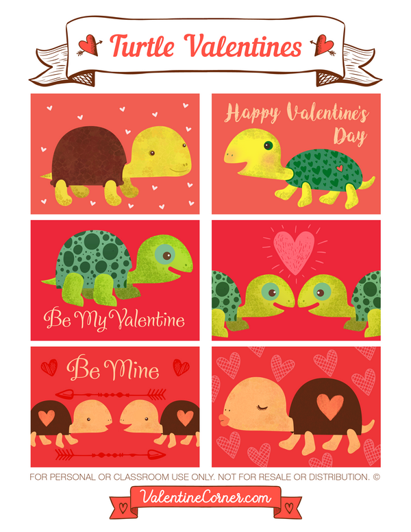 Turtle Valentine's Day Cards