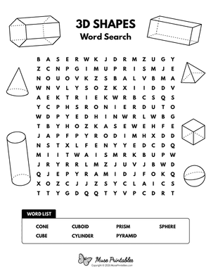 3D Shapes Word Search