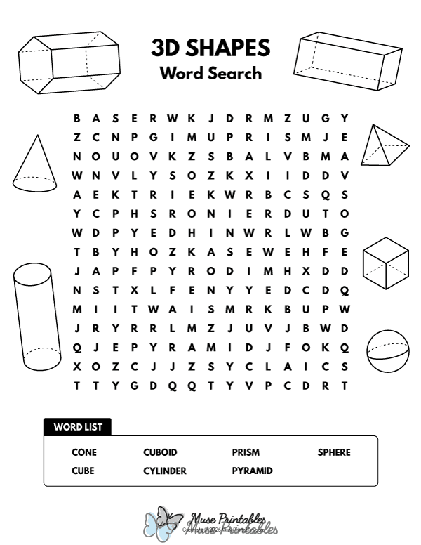 3D Shapes Word Search