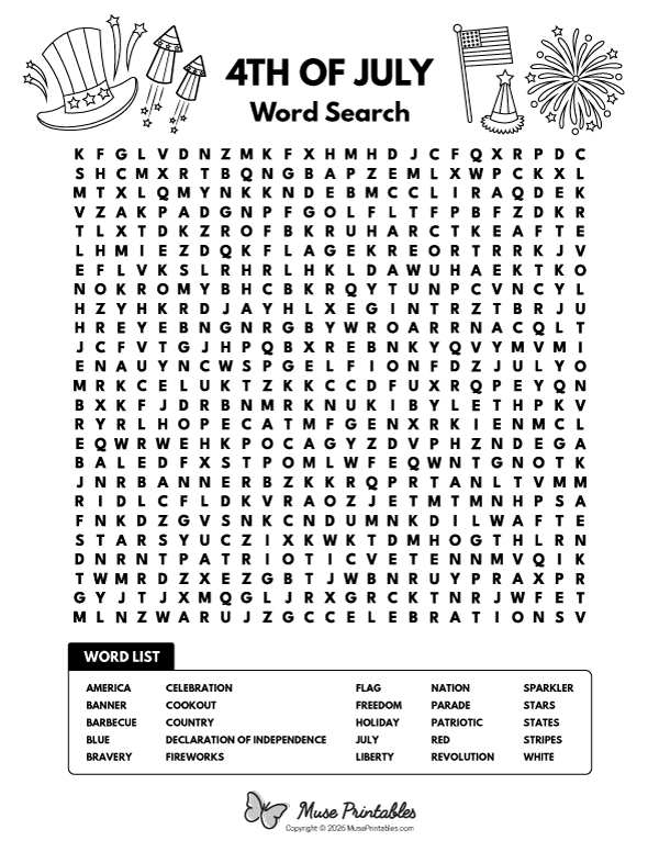 4th of July Word Search