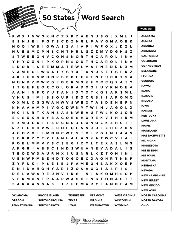 printable 50 states word search