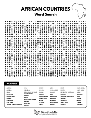 African Countries Word Search