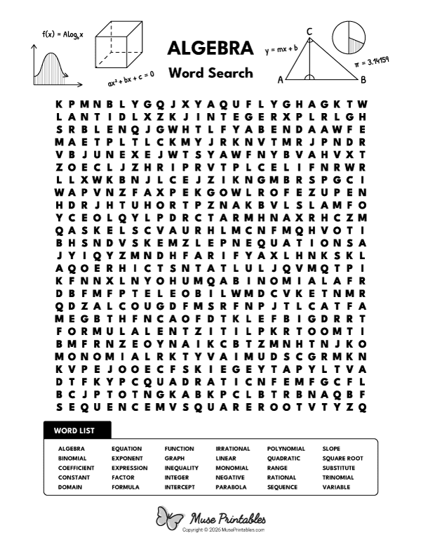 Algebra Word Search