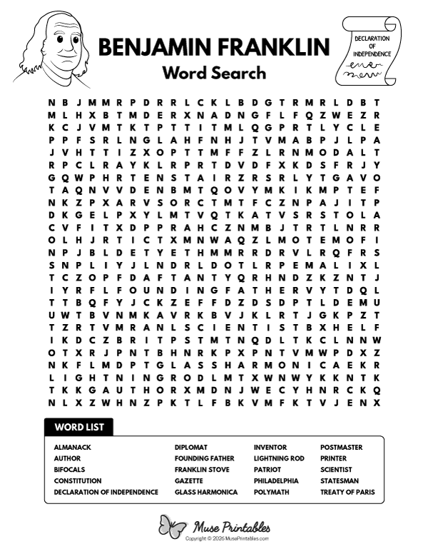 Benjamin Franklin Word Search