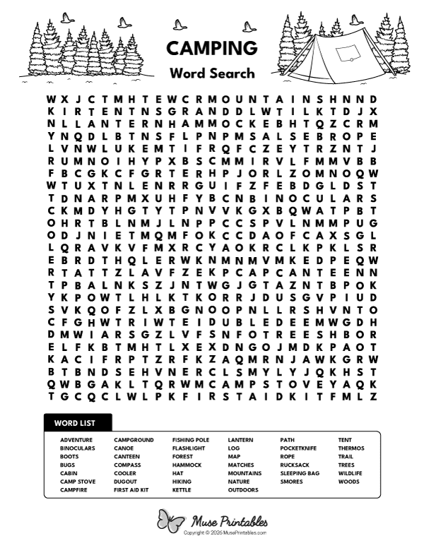 Camping Word Search