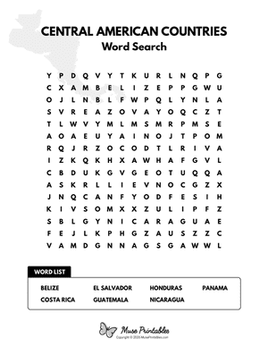 Central American Countries Word Search
