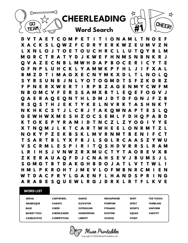 Cheerleading Word Search