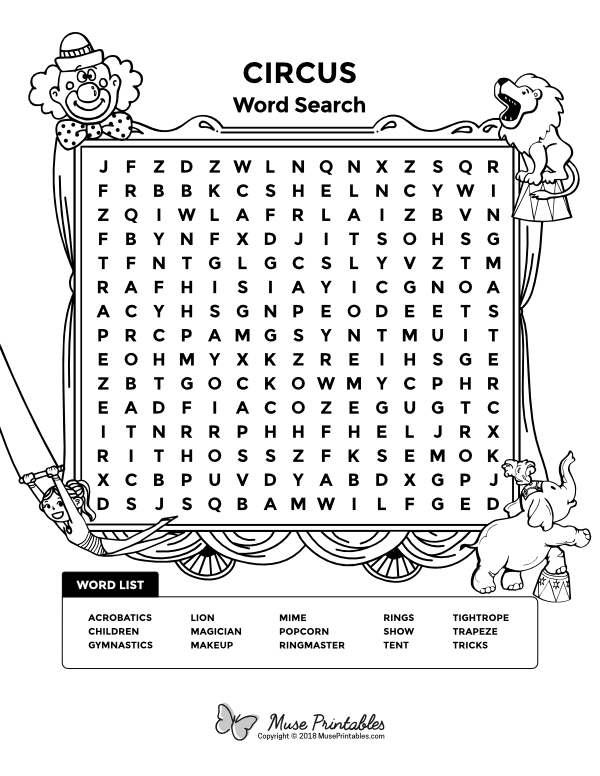 Printable Circus Word Search