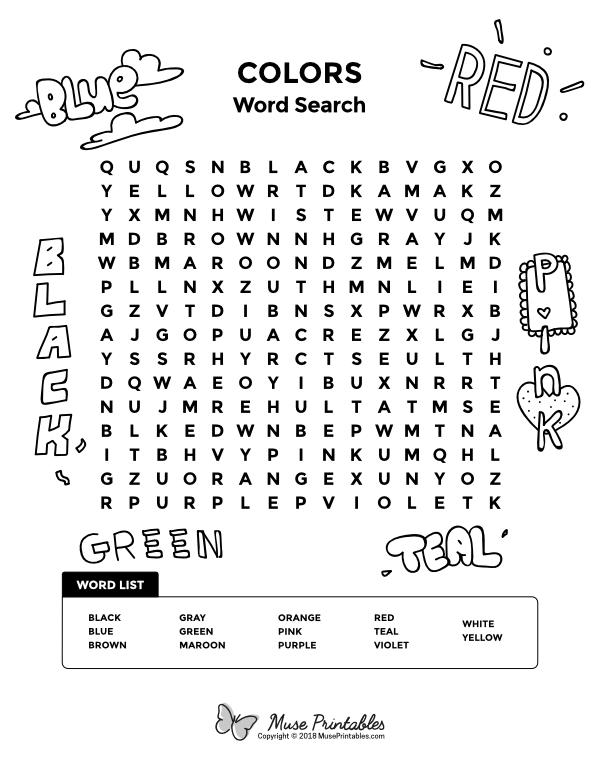 Printable Colors Word Search