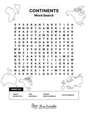 Continents Word Search