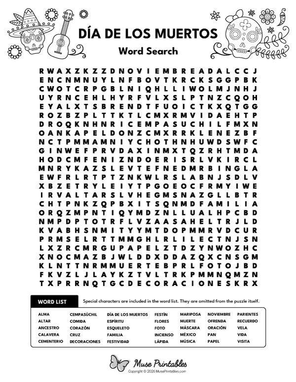 Dia de los Muertos Word Search