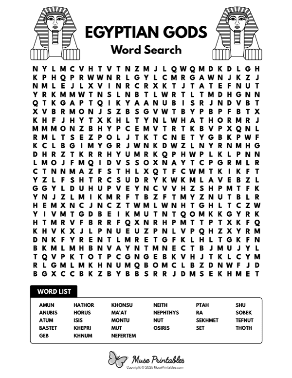 Egyptian Gods Word Search