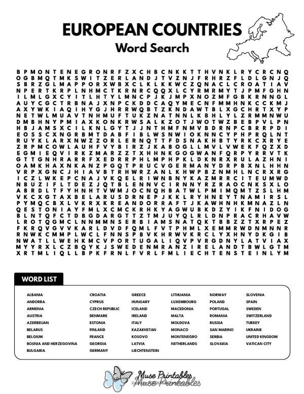 European Countries Word Search