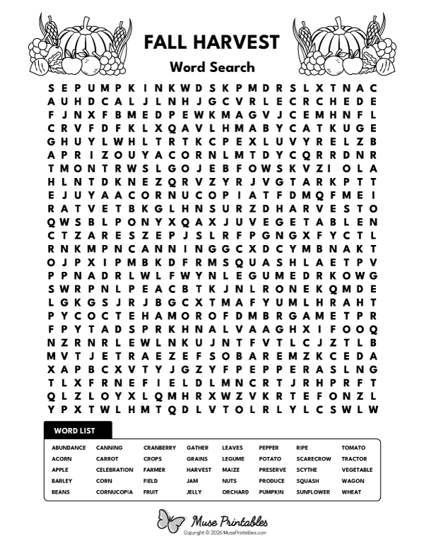 Fall Harvest Word Search