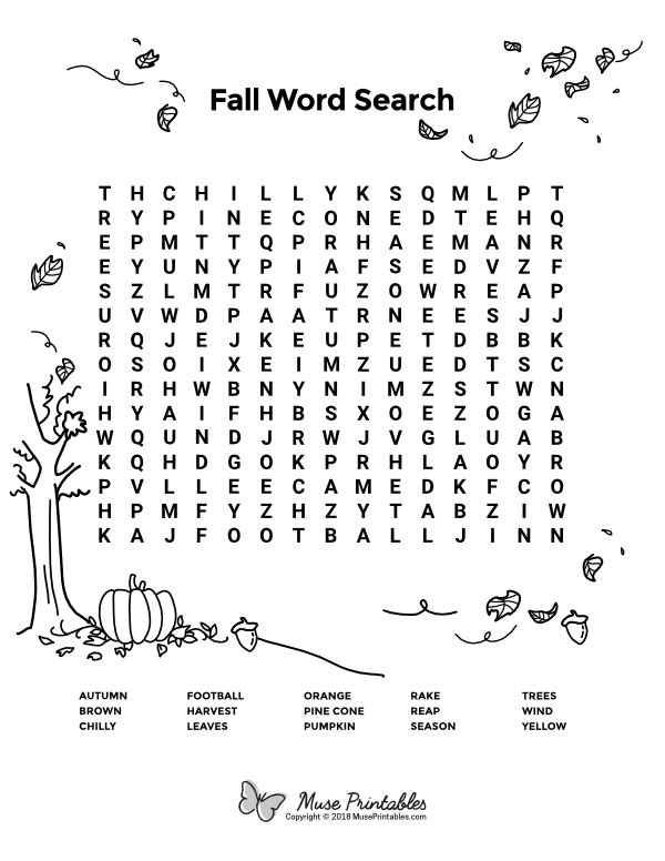 Printable Word Search Fall