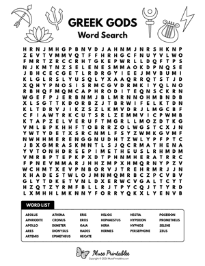Greek Gods Word Search