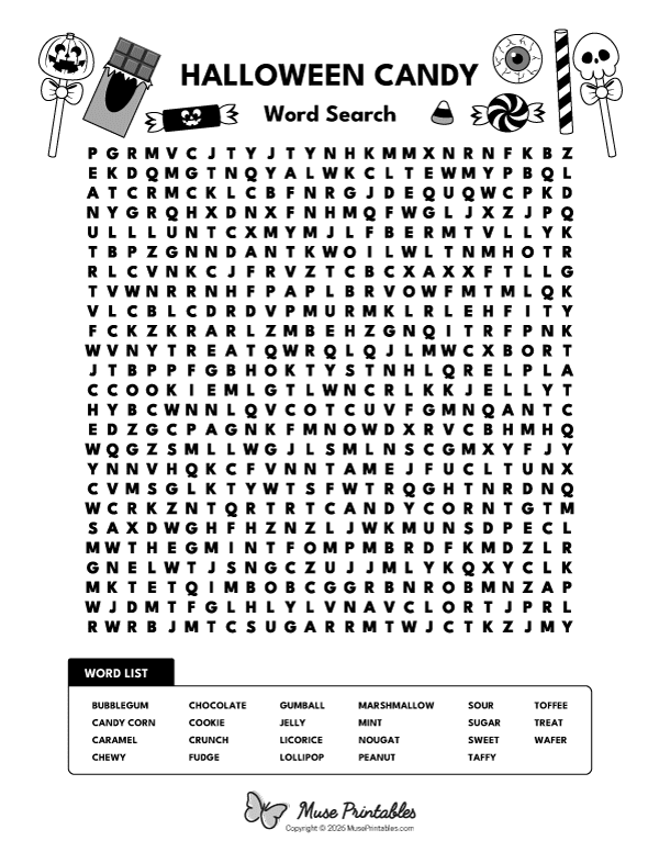 Halloween Candy Word Search