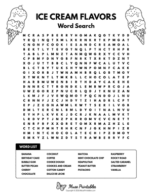 Ice Cream Flavors Word Search