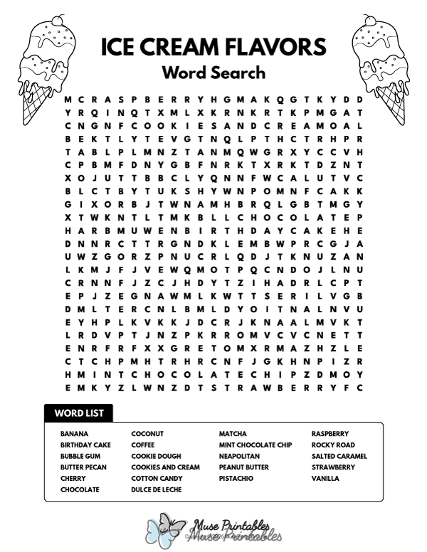 Ice Cream Flavors Word Search