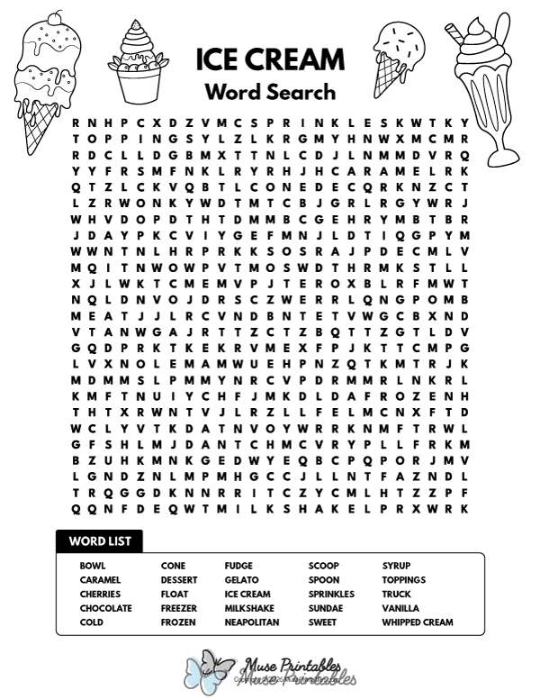 Ice Cream Word Search