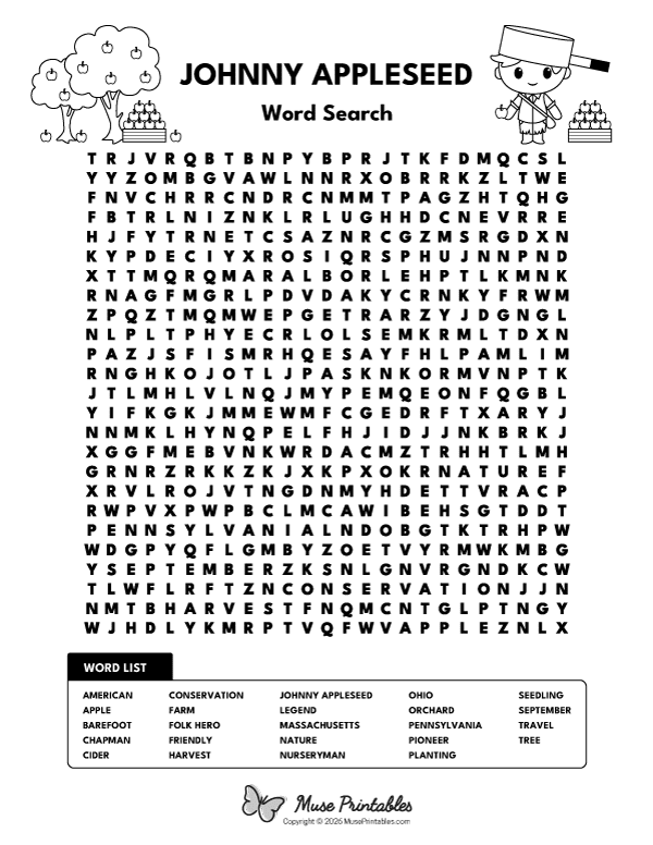 Johnny Appleseed Word Search
