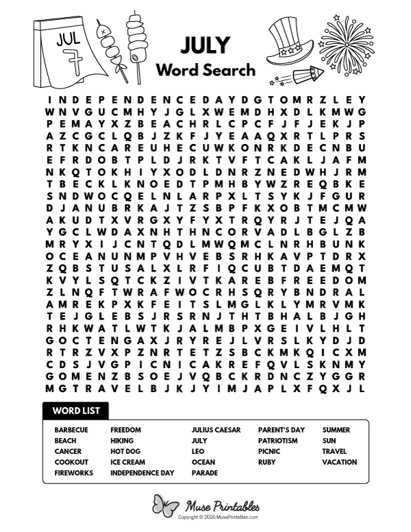 July Word Search