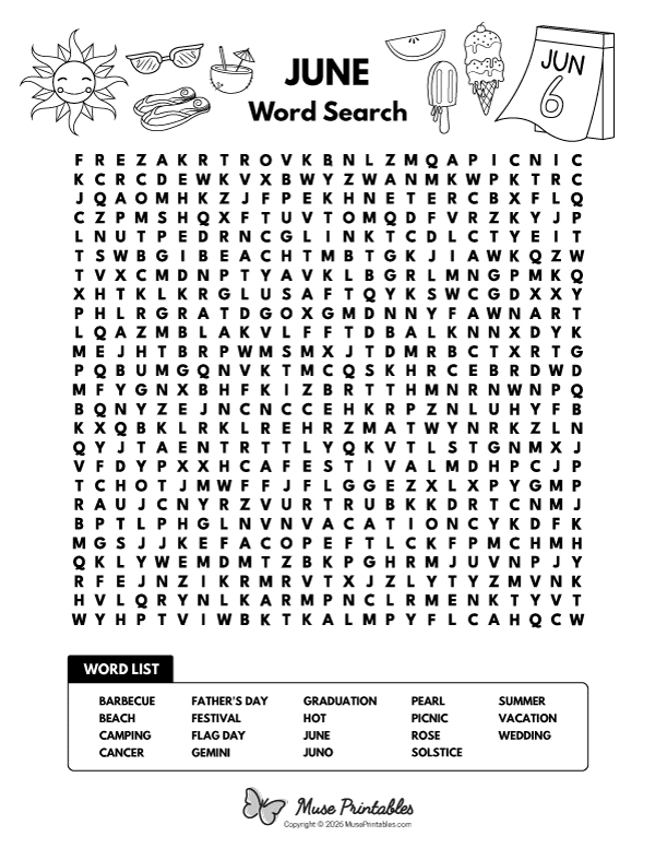 June Word Search