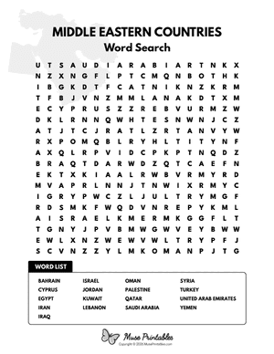 Middle Eastern Countries Word Search