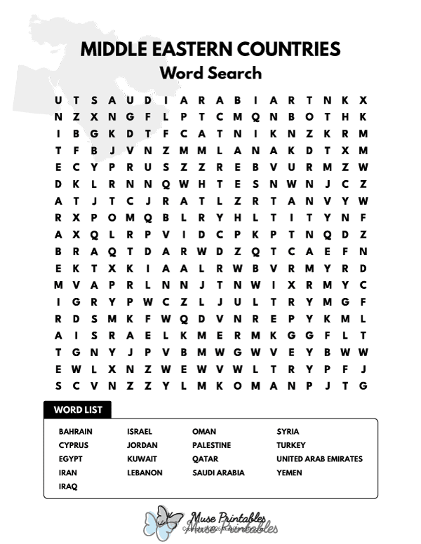 Middle Eastern Countries Word Search