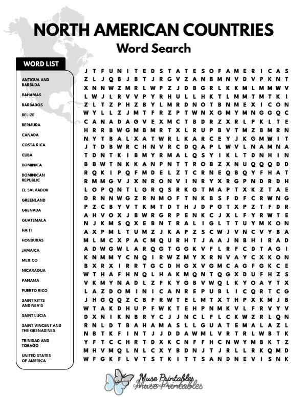 North American Countries Word Search