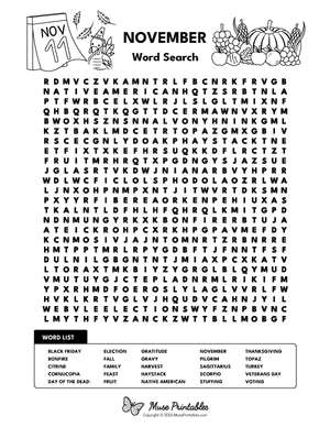 November Word Search