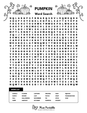 Pumpkin Word Search