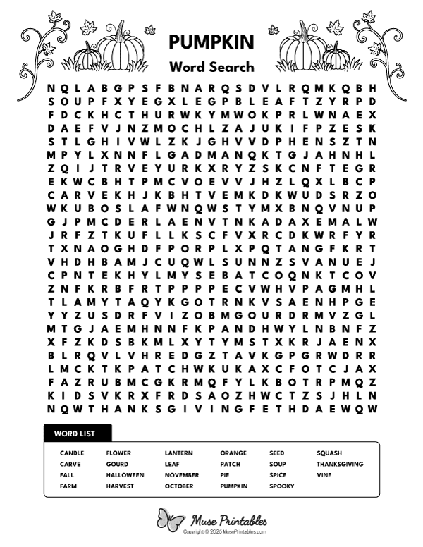 Pumpkin Word Search