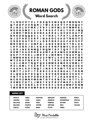 Roman Gods Word Search