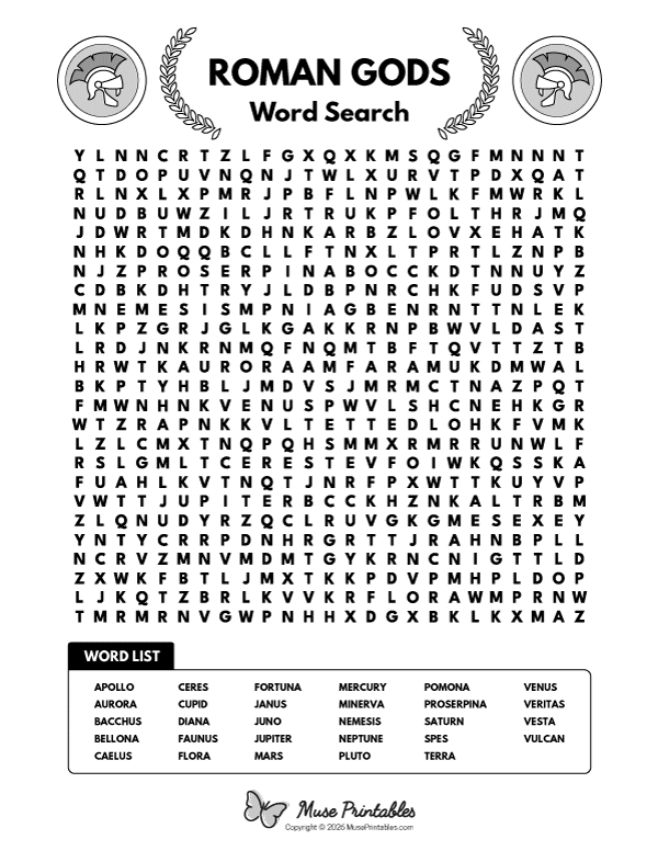 Roman Gods Word Search