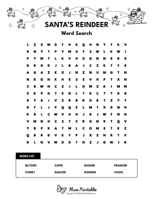 Santa's Reindeer Word Search