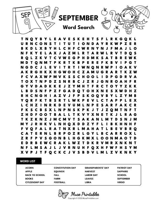 September Word Search