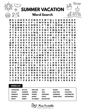 Summer Vacation Word Search