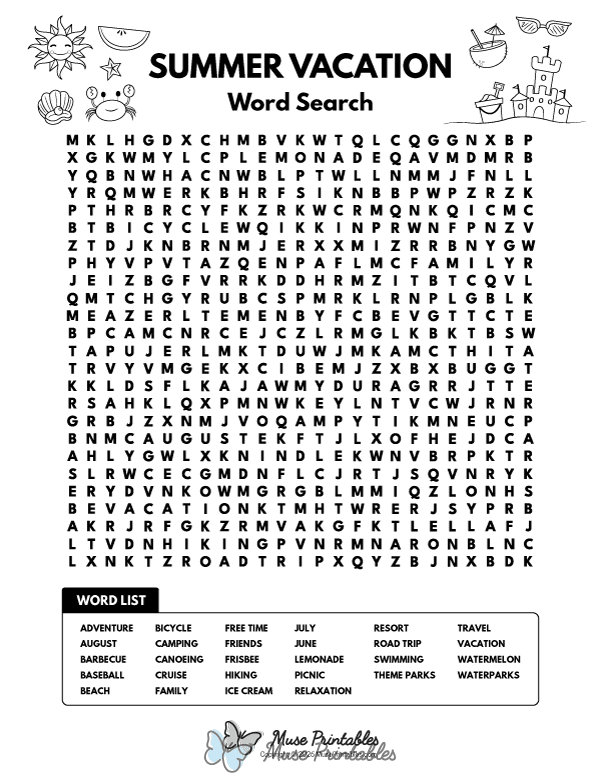 Summer Vacation Word Search