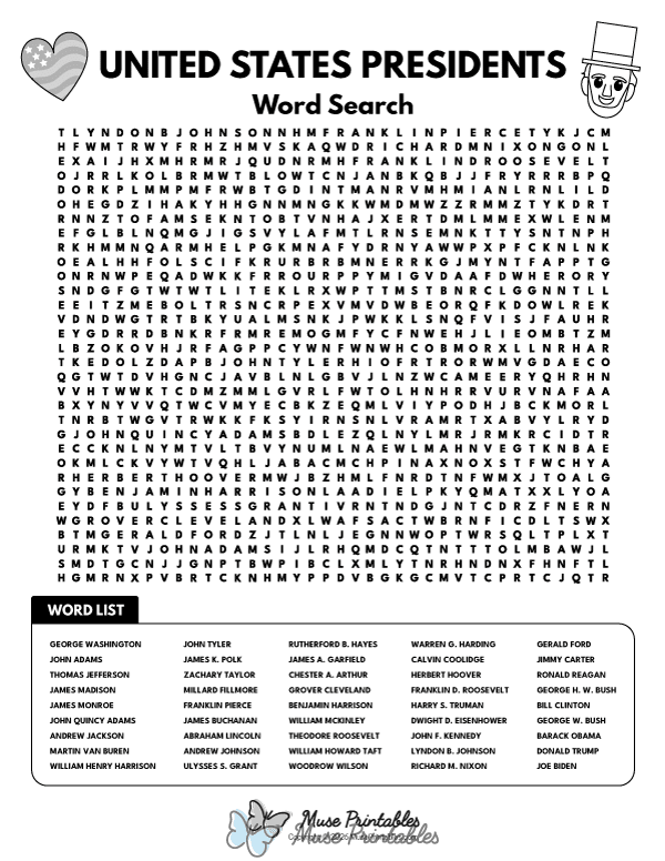 Us Presidents Word Search