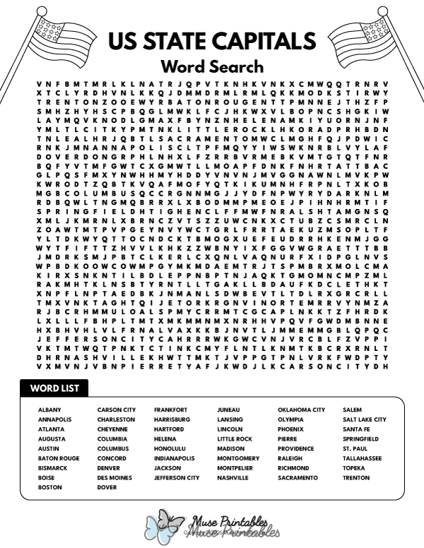 Us State Capitals Word Search