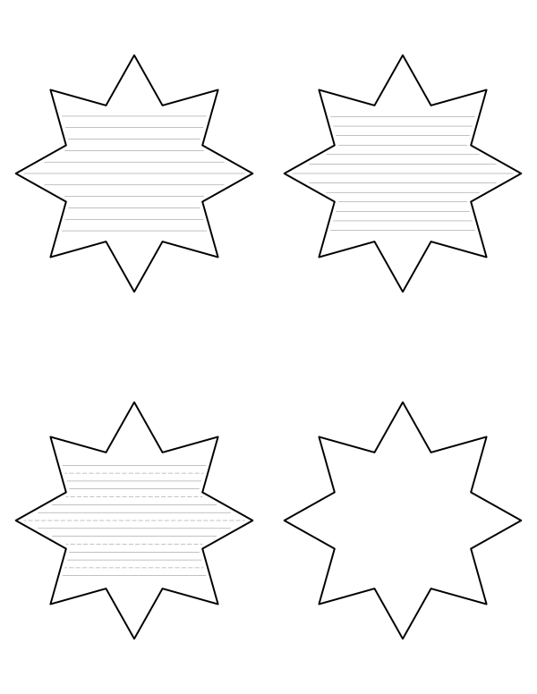 8 Point Star Shaped Writing Templates