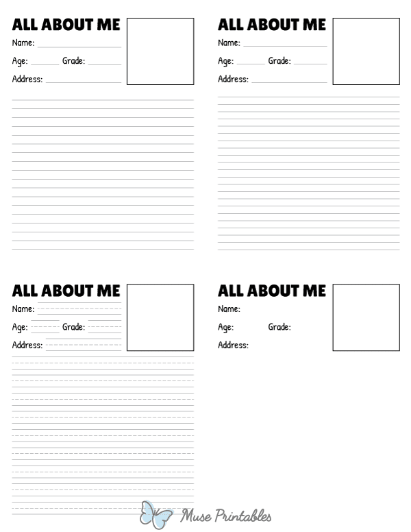 All About Me Writing Templates