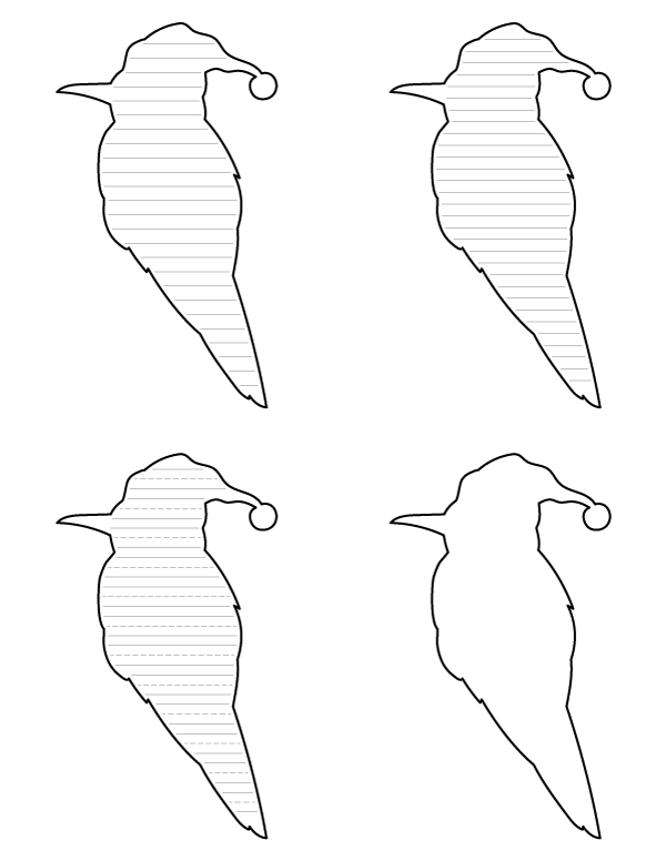 Bird Wearing Santa Hat-Shaped Writing Templates