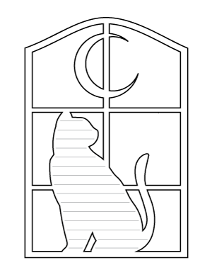 Cat and Moon in Window-Shaped Writing Templates