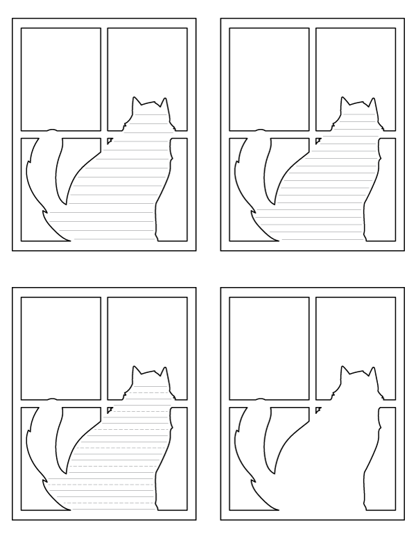 Cat in Window-Shaped Writing Templates