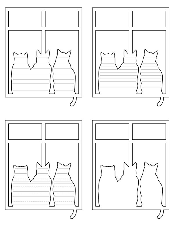 Cats in Window-Shaped Writing Templates