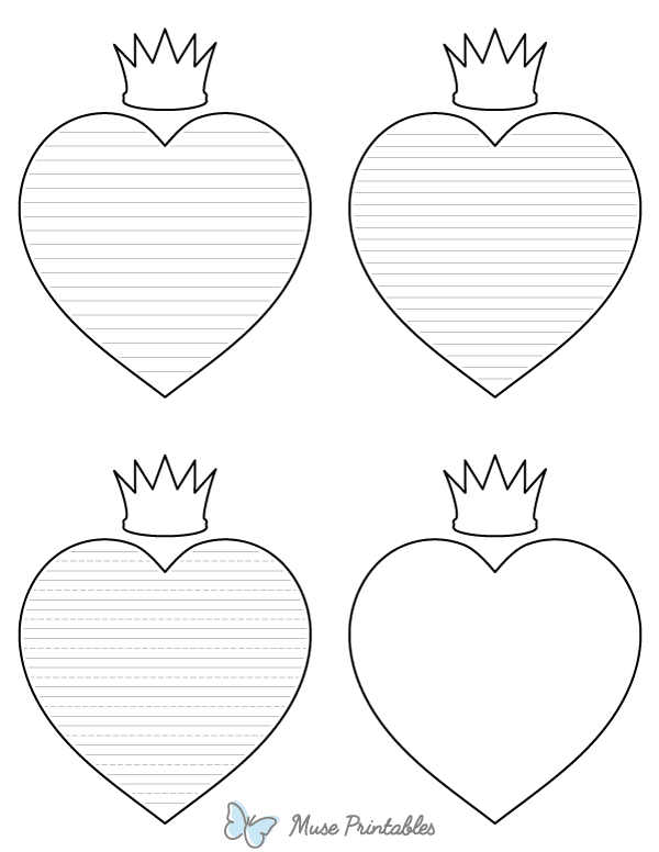 Crowned Heart-Shaped Writing Templates