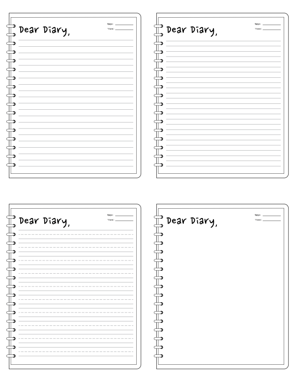 Free Printable Dear Diary Writing Templates
